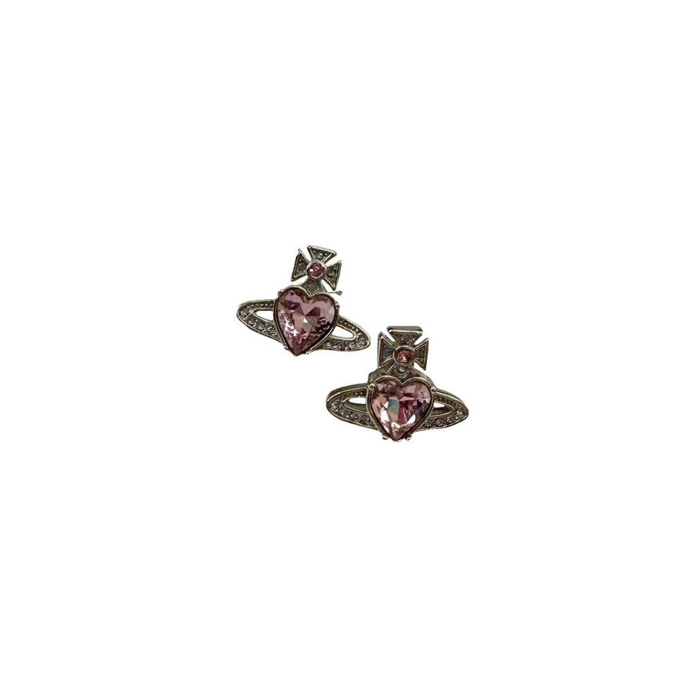 NWOT VIVIENNE WESTWOOD SILVER AND PINK HEART RHINESTONE EARRINGS 🩷